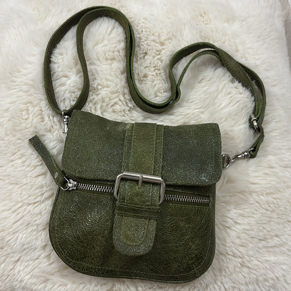 Tano Leather Crossbody Green Glitter Leather Small